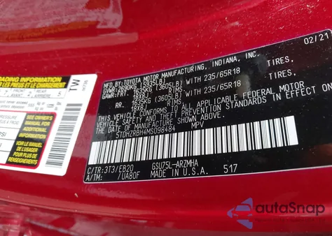 2021 Toyota Highlander Xle from USA, damaged, VIN 5TDHZRBH4MS098484